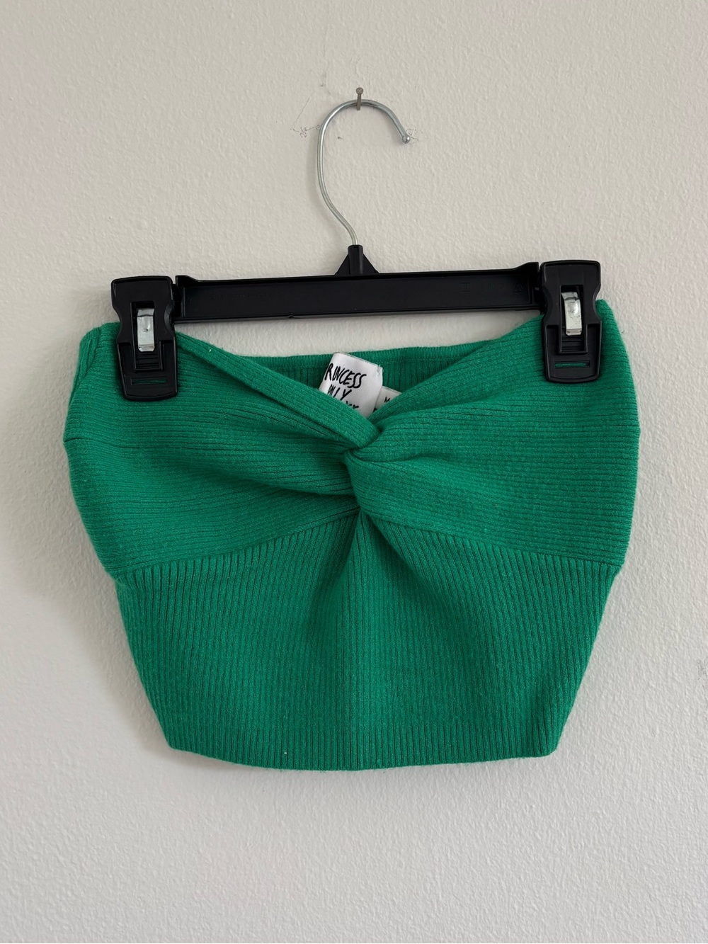 Princess Polly Green Ribbed Twist Bandeau Crop Top
